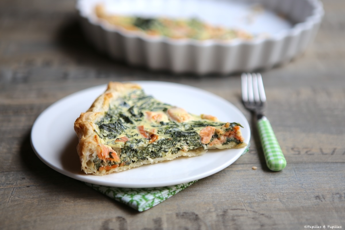 Quiche aux épinards, truite et et truite fumée