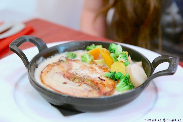 Poitrine de veau poêlée et légumes du marché sauce blanquette