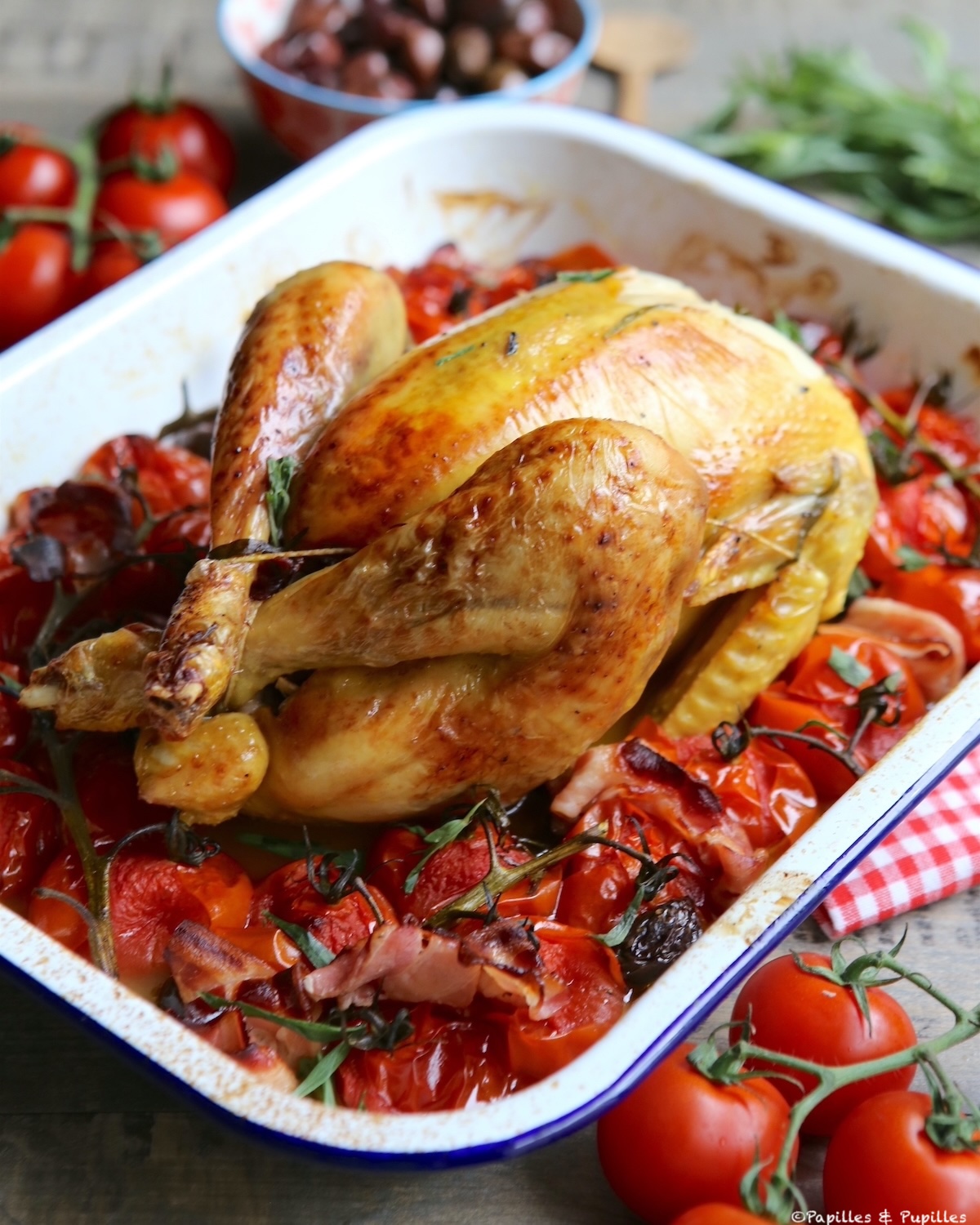 Poulet du dimanche aux tomates, lardon, estragon 