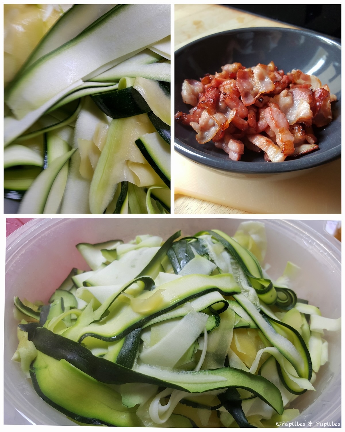 Préparation des courgettes et des lardons