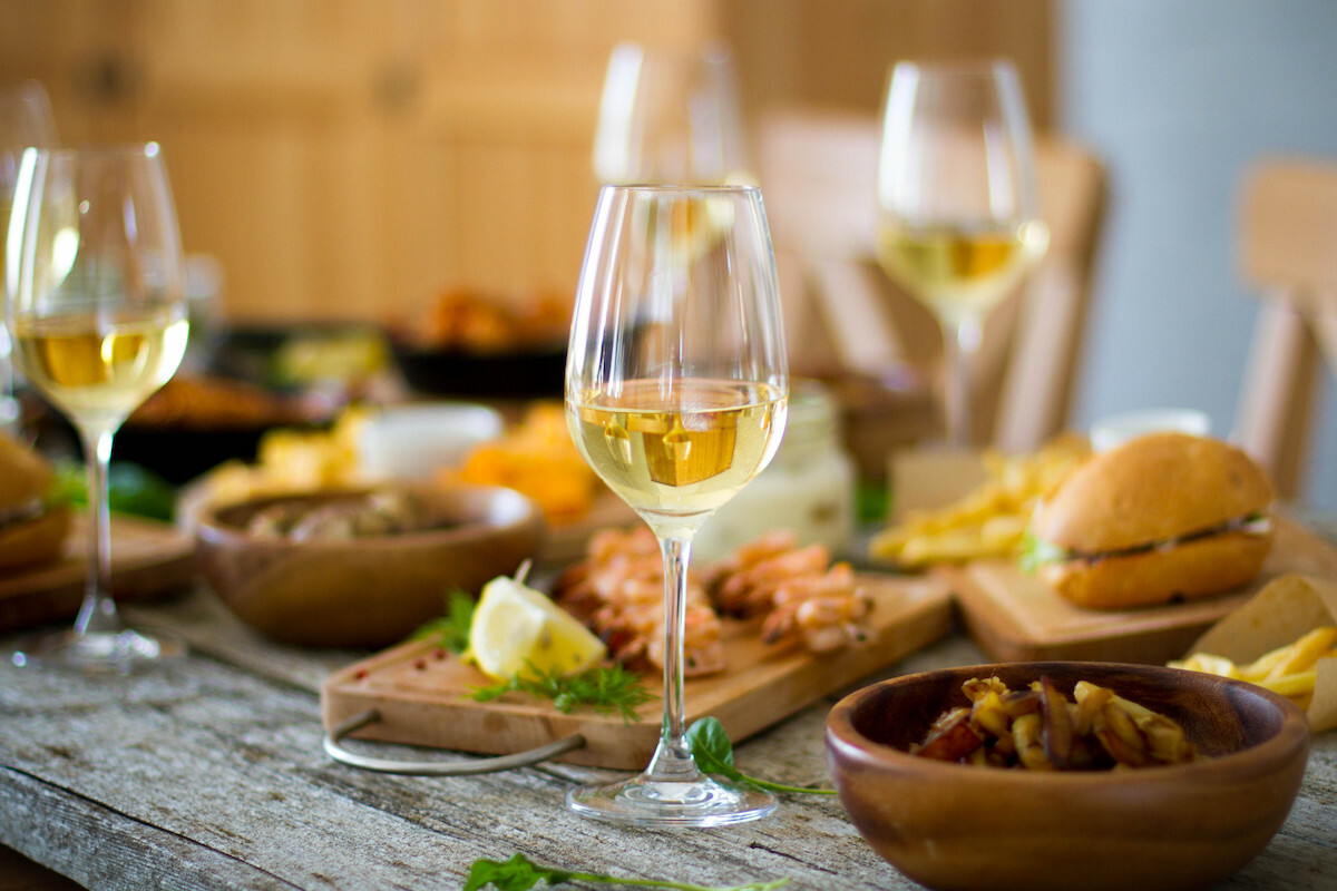 close up of food and wine