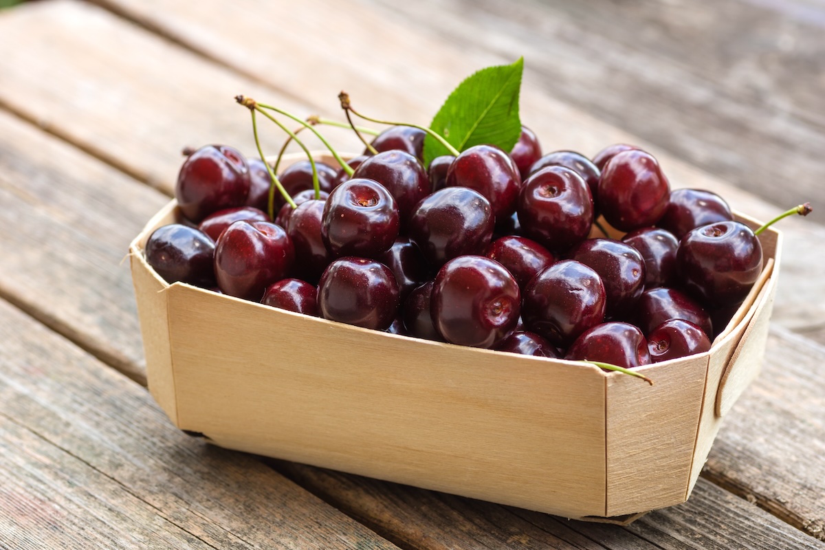Fresh cherries in a basket