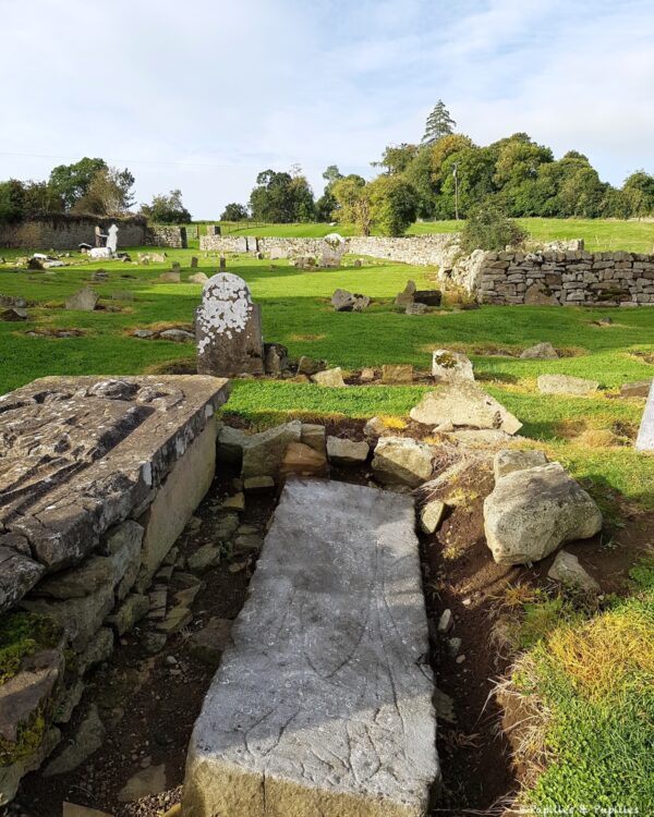 Tombe médiévale sculptée dans l’ancien cimetière de Newtown Jerpoint en Irlande