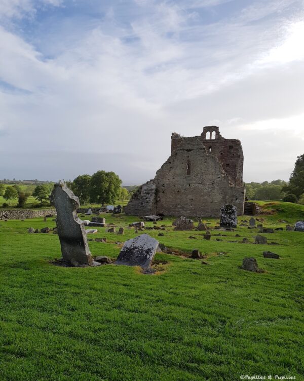 Pierres tombales inclinées devant l’église médiévale de Newtown Jerpoint dans le comté de Kilkenny