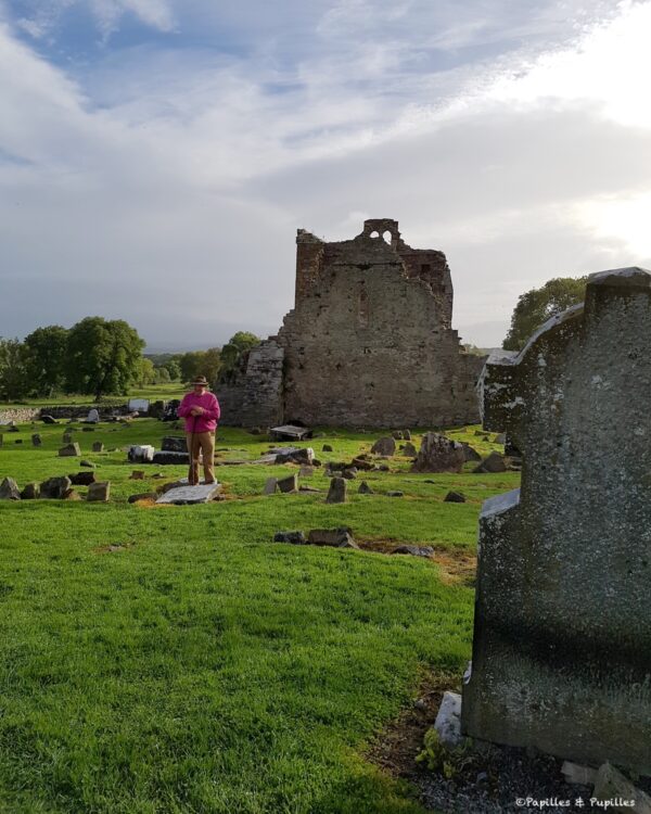 Visiteur dans l’ancien cimetière médiéval de Newtown Jerpoint en Irlande
