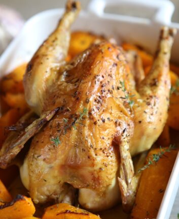 Poulet à la courge butternut ail et thym