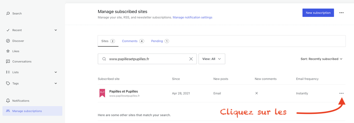 Manage subscribed sites