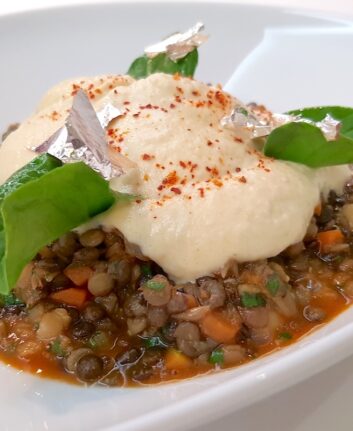 Salade de lentilles et pois chiche, vinaigrette harira