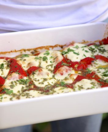 Gratin de poivrons à la mozzarella