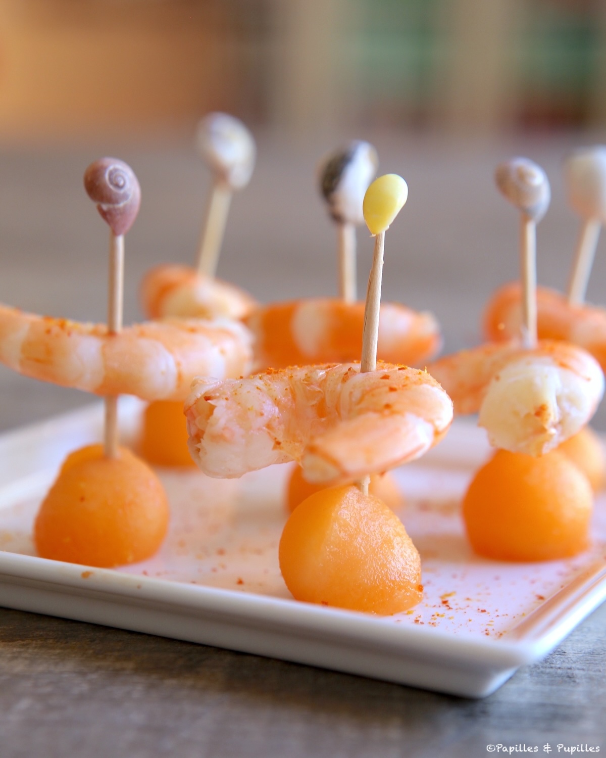 Brochettes de melon et crevettes au piment d'Espelette