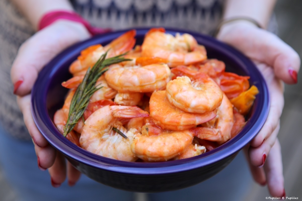 Crevettes aux tomates, à l'ail et au romarin