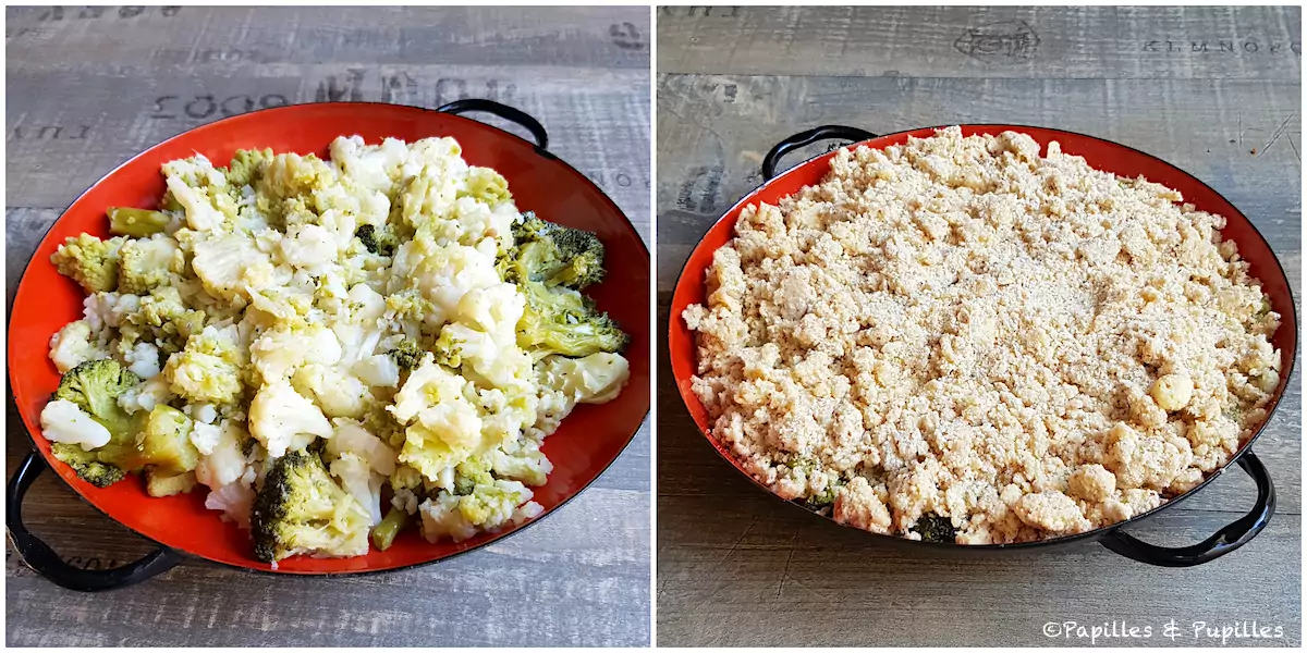 Mettez les choux dans le plat et recouvrez avec les miettes