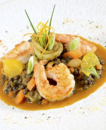 Ragoût de lentilles vertes du puy aux crevettes et encornets