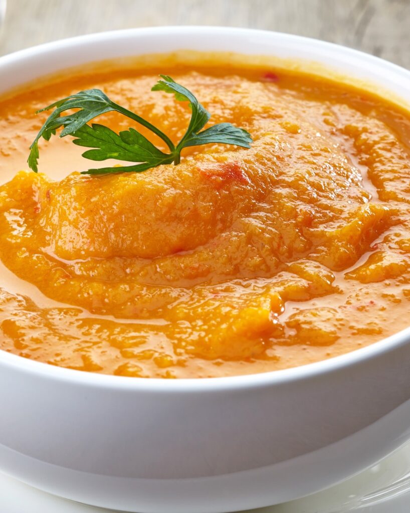 Fresh, organic pureed vegetables in a bowl