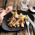 Endives braisées au lard fumé et champignons