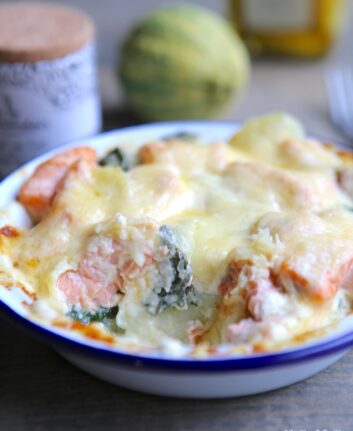 Gratin de saumon, épinards et pommes de terre