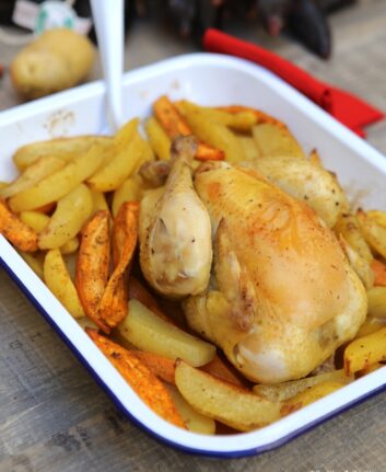 Poulet rôti aux deux pommes de terre et épices douces