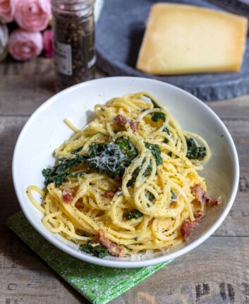 Pâtes à la Carbonara et aux épinards