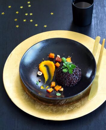 Riz noir au potimarron et noisettes
