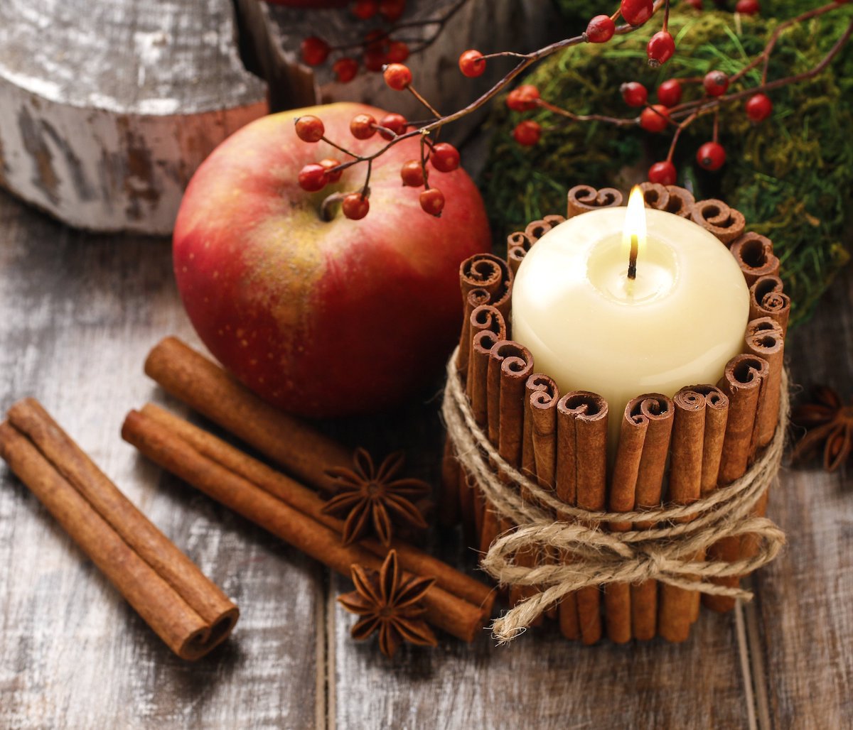 Bougie entourée de bâtons de cannelle ©Agnes Kantaruk. shutterstock