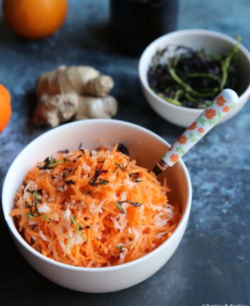 Salade de carottes râpées, radis noir, miel et moutarde