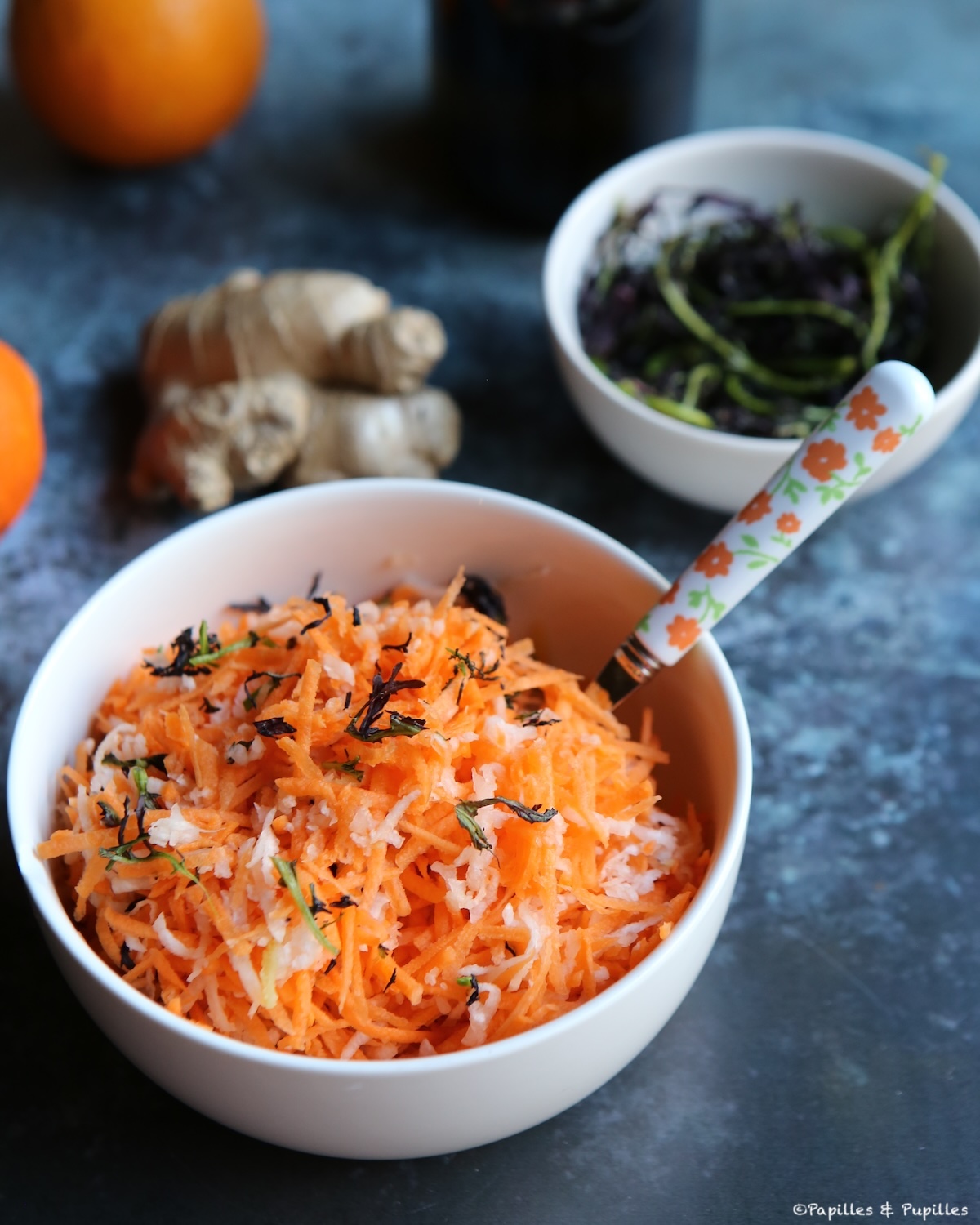 Salade de carottes râpées radis noir miel et moutarde