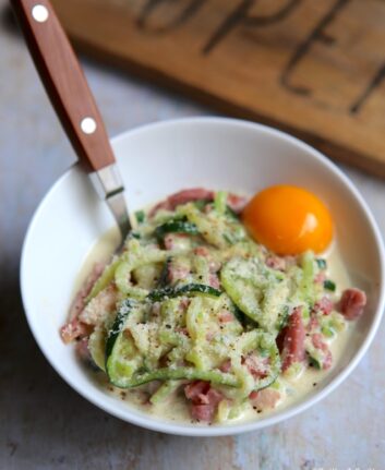 Spaghetti de courgettes à la carbonara