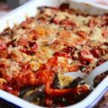 Gratin d'aubergines, tomates et poivrons au Parmesan