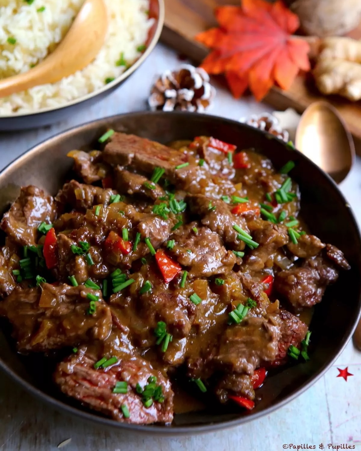 Onglet de bœuf croustillant, sauce orange gingembre