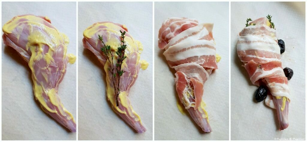 Gigolette de lapin à la moutarde et lard fumé, en papillote