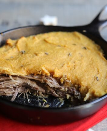Parmentier de canard confit, potiron et châtaignes