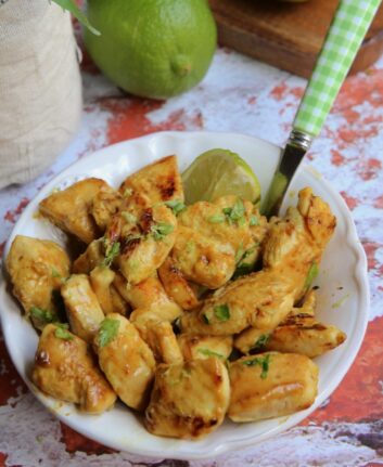 Aiguillettes de poulet à la moutarde, au miel et au curry