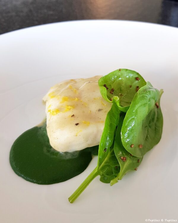 Turbot de la Cotinière, épinars & oignons, laitue de mer
