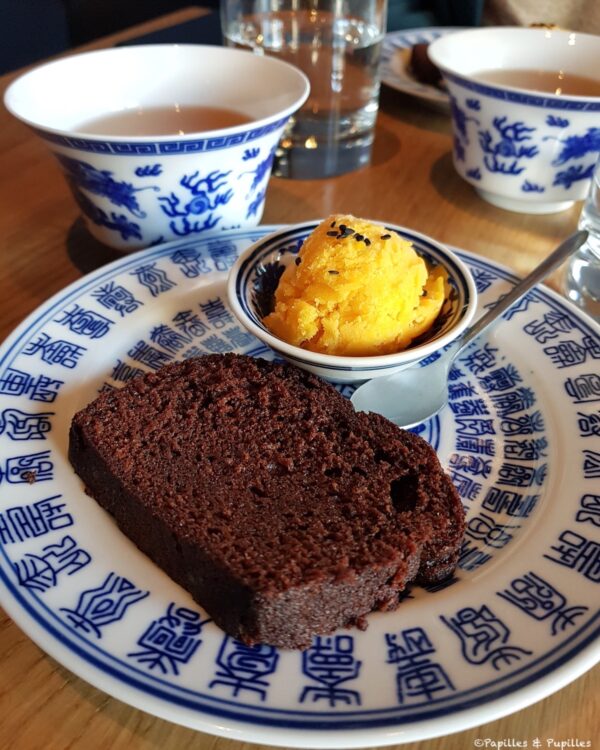 Man Mo - Gâteau choco et sorbet mangue