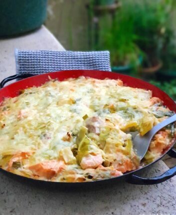 Gratin de poireaux à la truite du Ciron