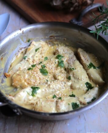 Aiguillettes de poulet a la moutarde et au thym