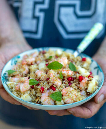 Salade de Quinoa menthe, crevettes et grenade