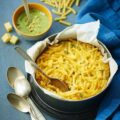Gratin de pâtes au comté, pesto d’épinards