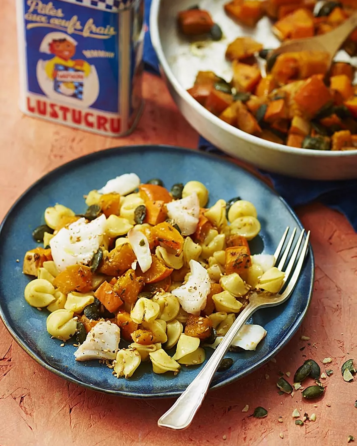 Pâtes aux légumes d'automne et au cabillaud