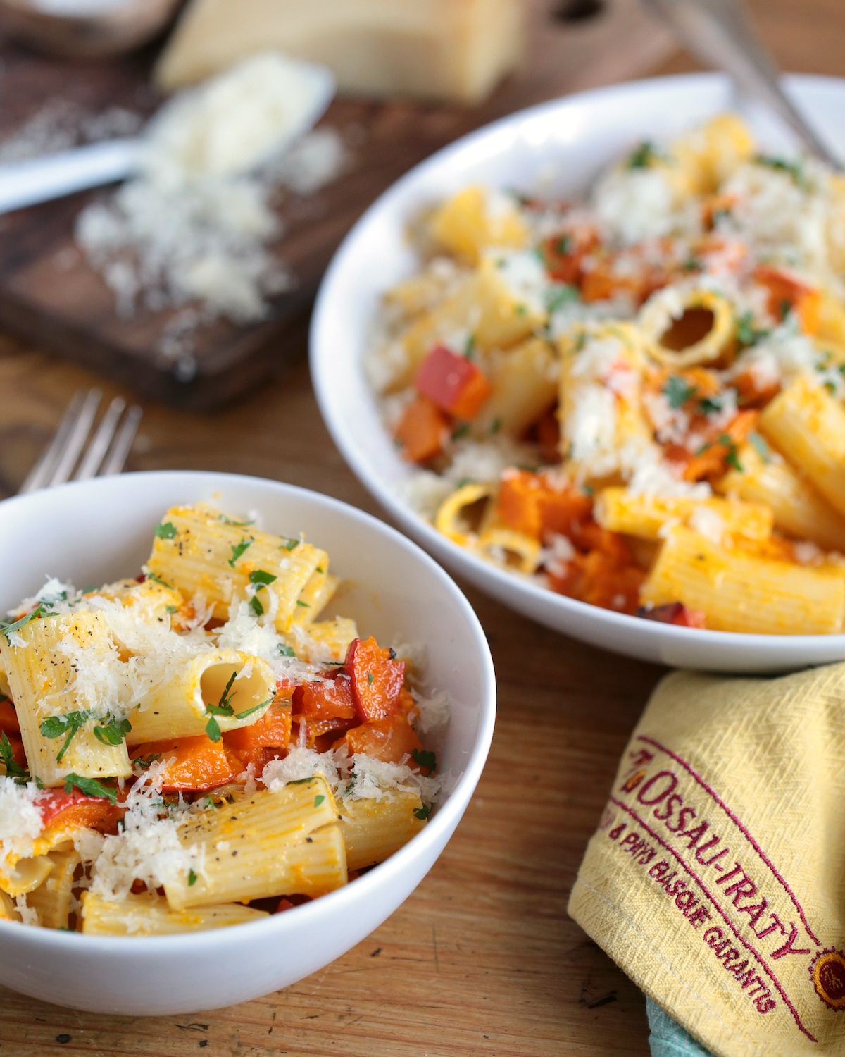 Rigatoni au potimarron et au fromage de brebis Ossau Iraty