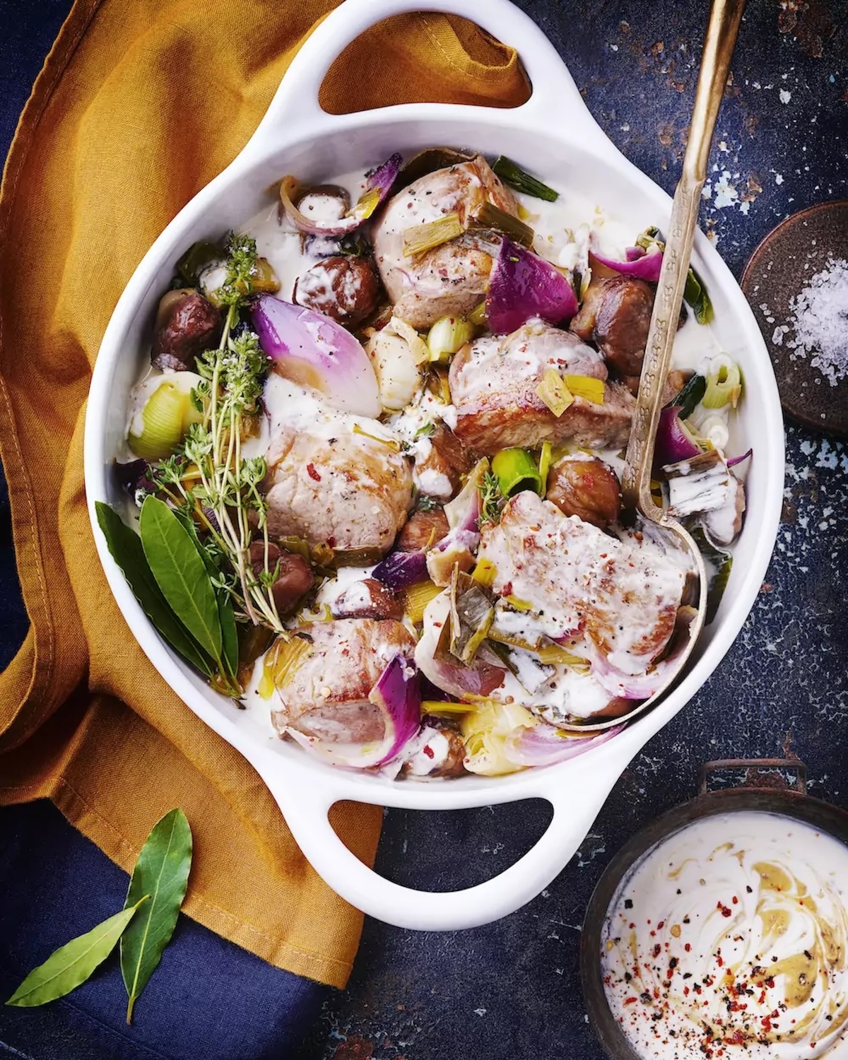 Filet mignon de porc aux châtaignes, crème et thym