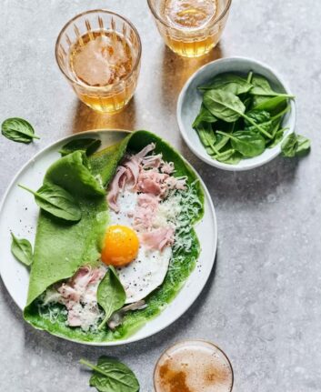 Crêpes aux épinards, jambon et oeuf