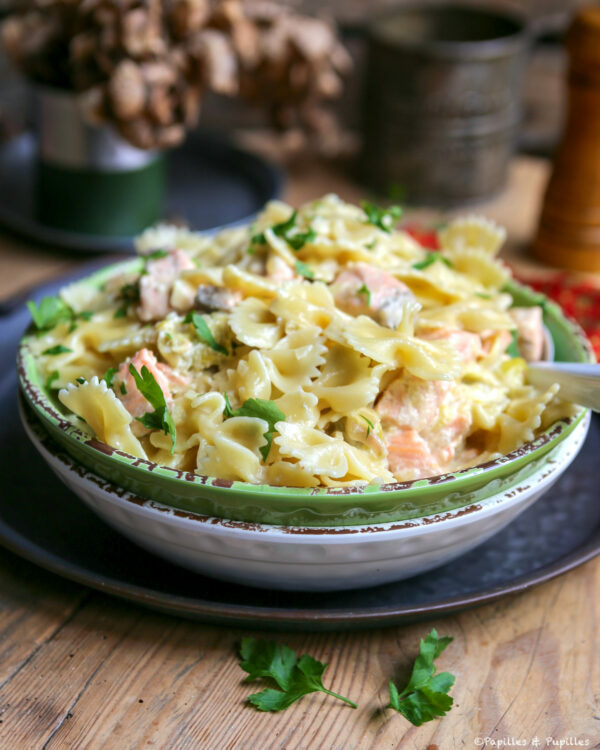 Pâtes au saumon et aux poireaux
