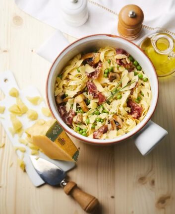One pot pasta – Tagliatelles à la Pancetta et au Sbrinz aop