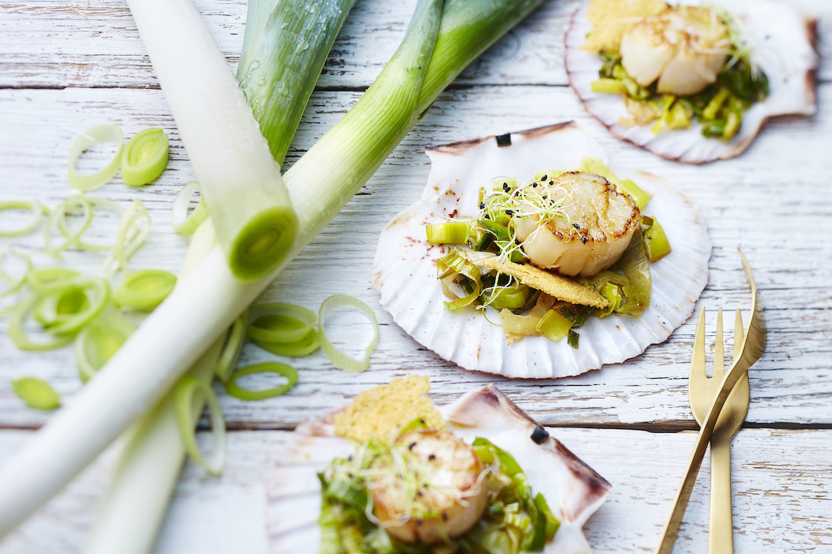 Saint Jacques aux poireaux de Normandie, tuile au Parmesan ©PierreChivoret AlexiaJanny