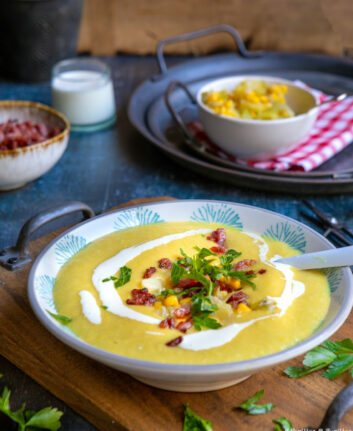 Velouté de maïs, pommes de terre et poireaux