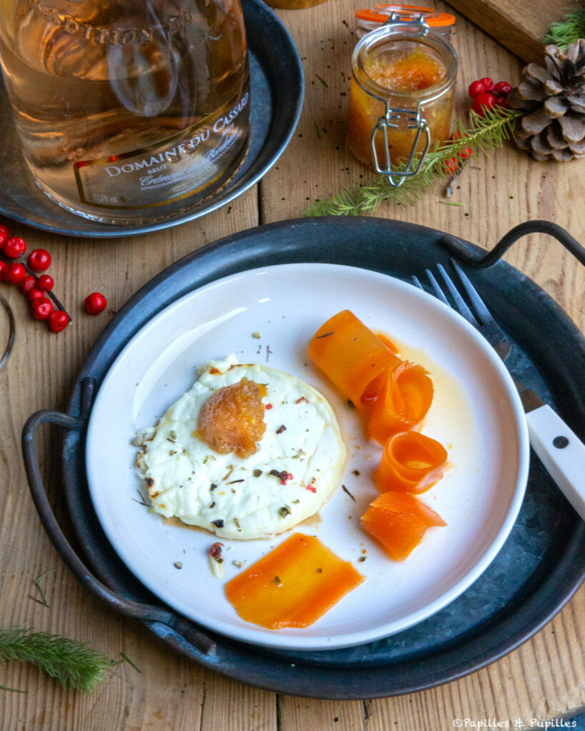 Fromage de chèvre frais, carottes, miel et agrumes