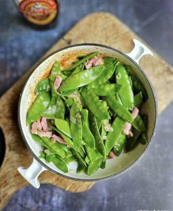 Pois gourmands, lardons et sirop d'érable