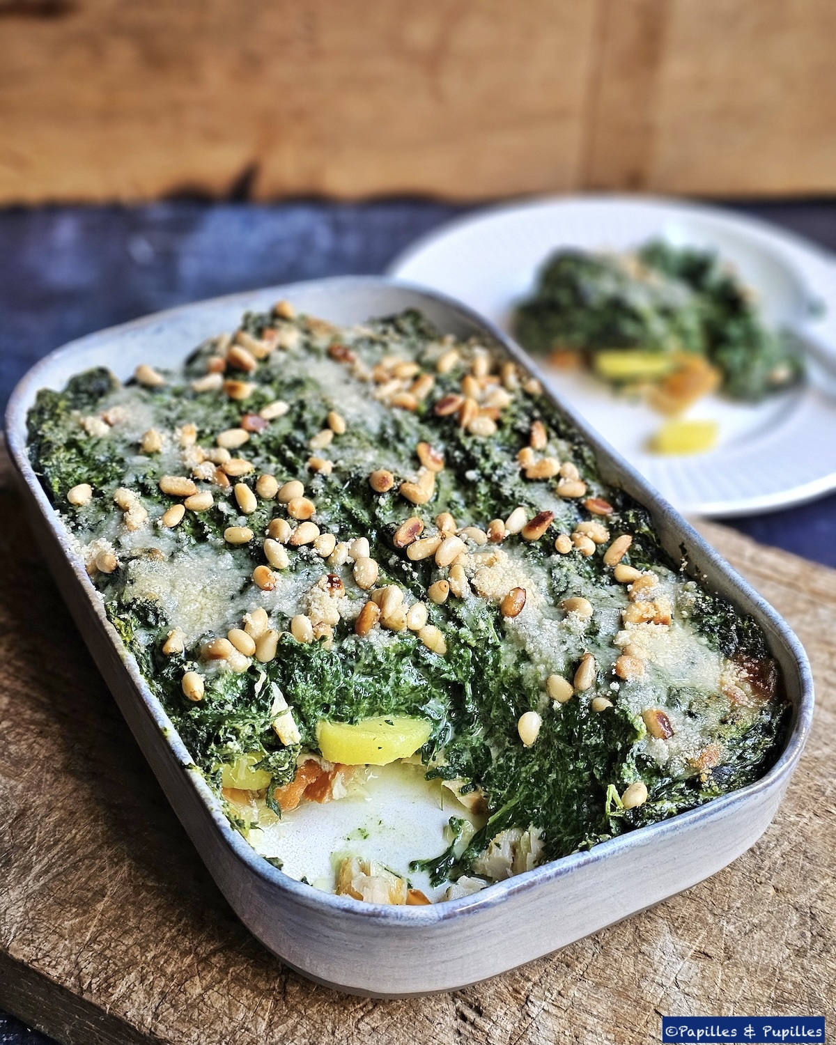 Gratin d'épinards, pommes de terre et haddock