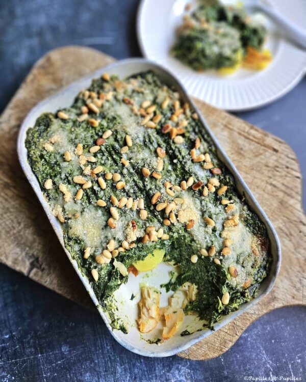 Gratin d'épinards, pommes de terre et haddock